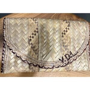Vintage Clutch Straw Raffia Embroidered Boho Beach Purse